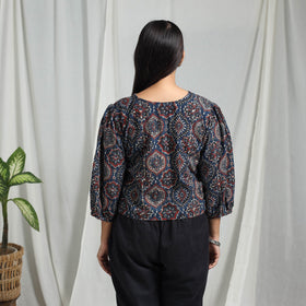Blue Block Print Cotton Natural Dyed Ajrakh Crop Top