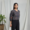 Blue Block Print Cotton Natural Dyed Ajrakh Crop Top