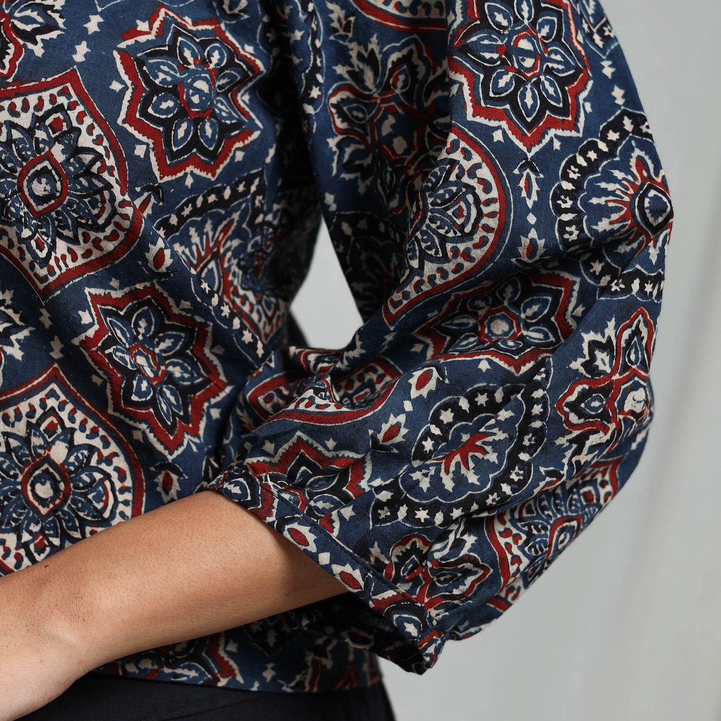 Blue Block Print Cotton Natural Dyed Ajrakh Crop Top