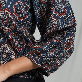 Blue Block Print Cotton Natural Dyed Ajrakh Crop Top
