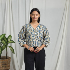 Blue Block Print Cotton Natural Dyed Ajrakh Crop Top