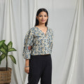 Blue Block Print Cotton Natural Dyed Ajrakh Crop Top