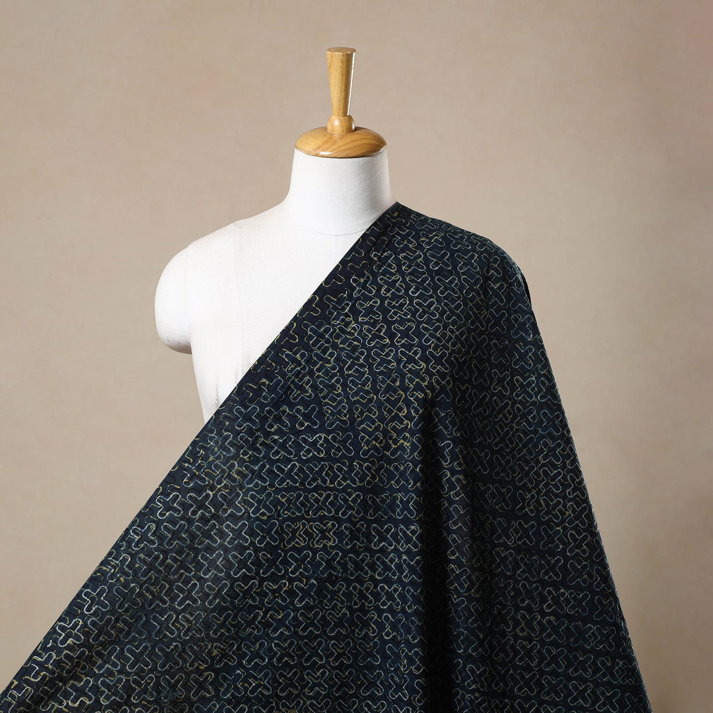 Buy Block Print Cotton Natural Dyed Blue Ajrakh Fabric