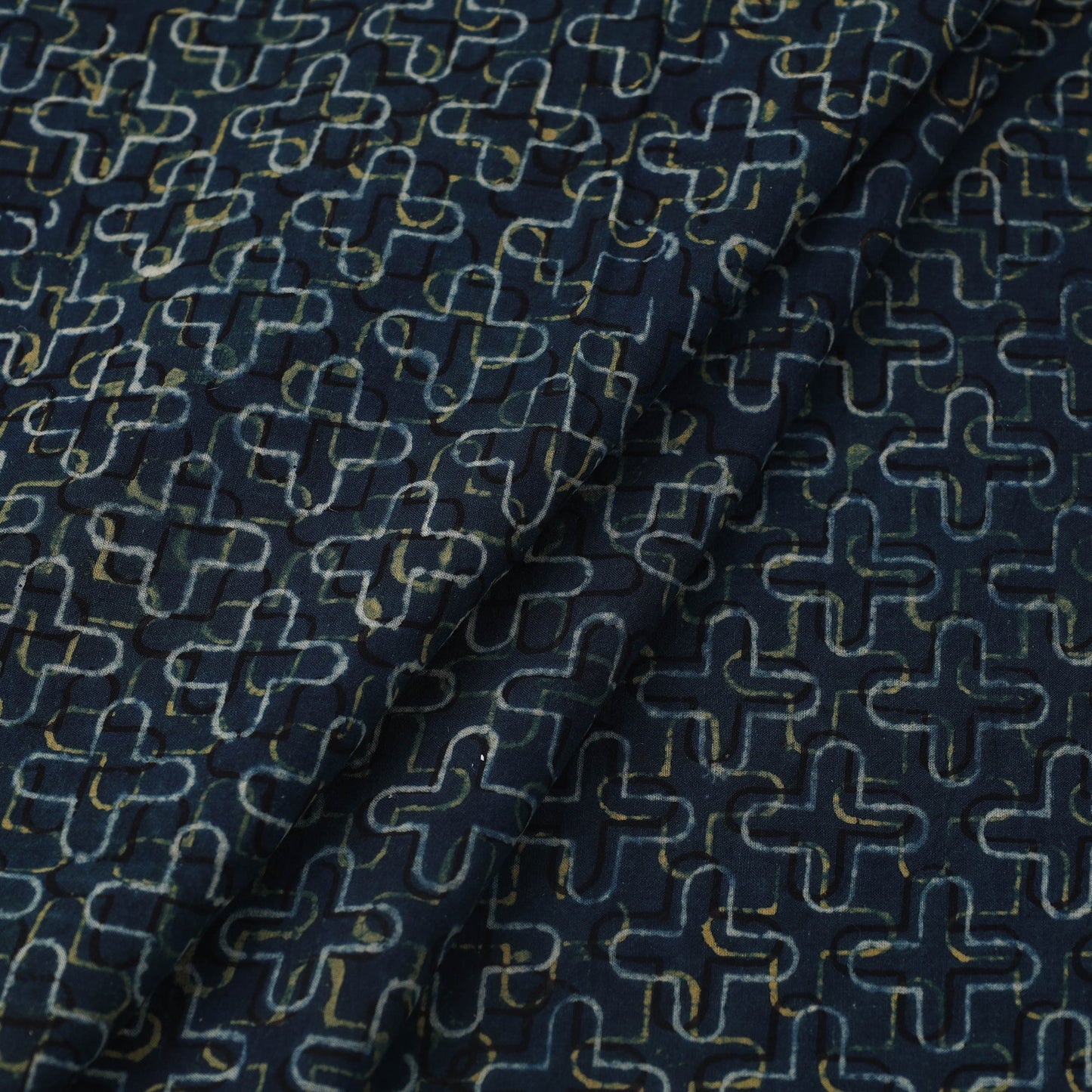 Buy Block Print Cotton Natural Dyed Blue Ajrakh Fabric