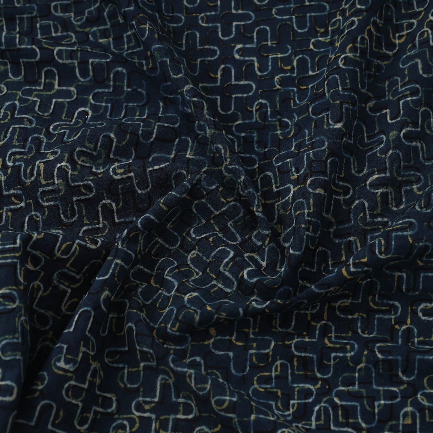 Buy Block Print Cotton Natural Dyed Blue Ajrakh Fabric