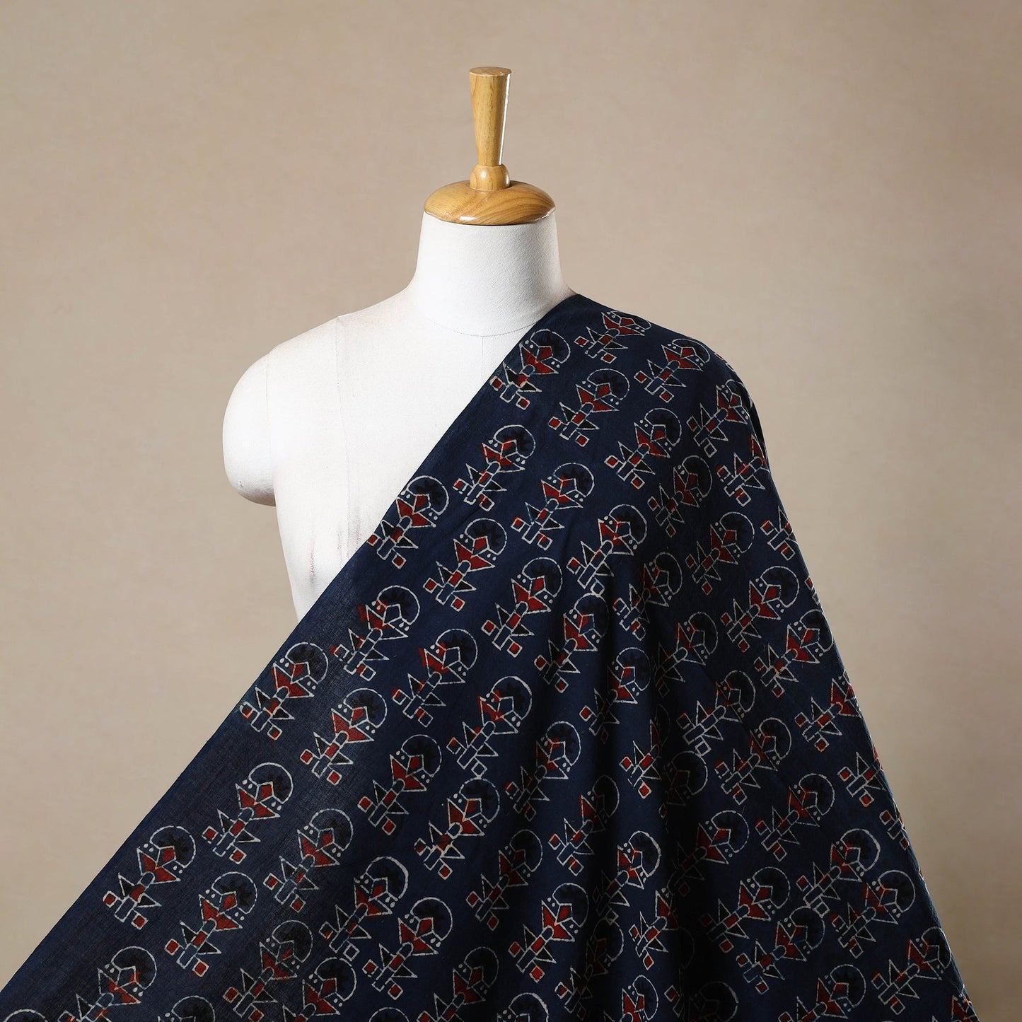 Buy Block Print Cotton Natural Dyed Blue Ajrakh Fabric