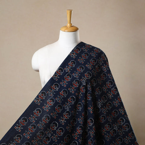 Buy Block Print Cotton Natural Dyed Blue Ajrakh Fabric