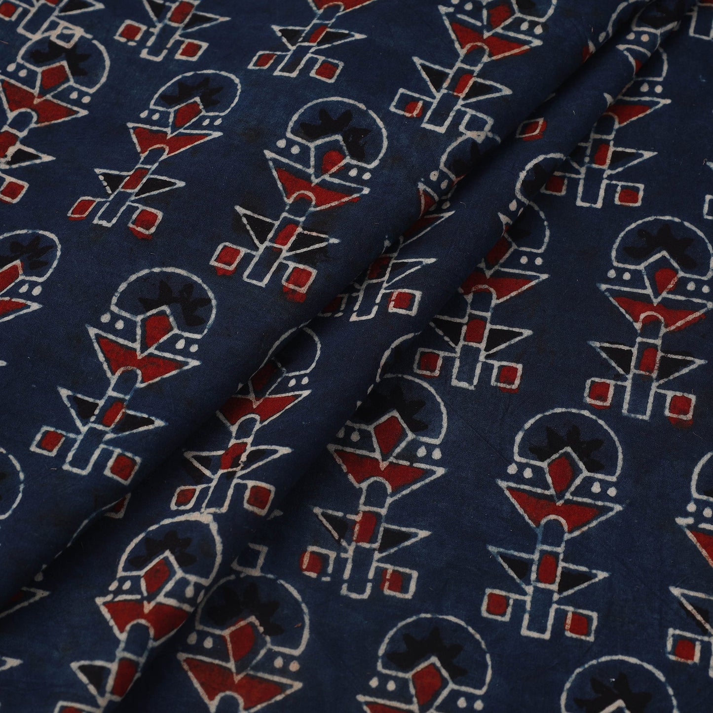 Buy Block Print Cotton Natural Dyed Blue Ajrakh Fabric