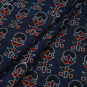 Buy Block Print Cotton Natural Dyed Blue Ajrakh Fabric