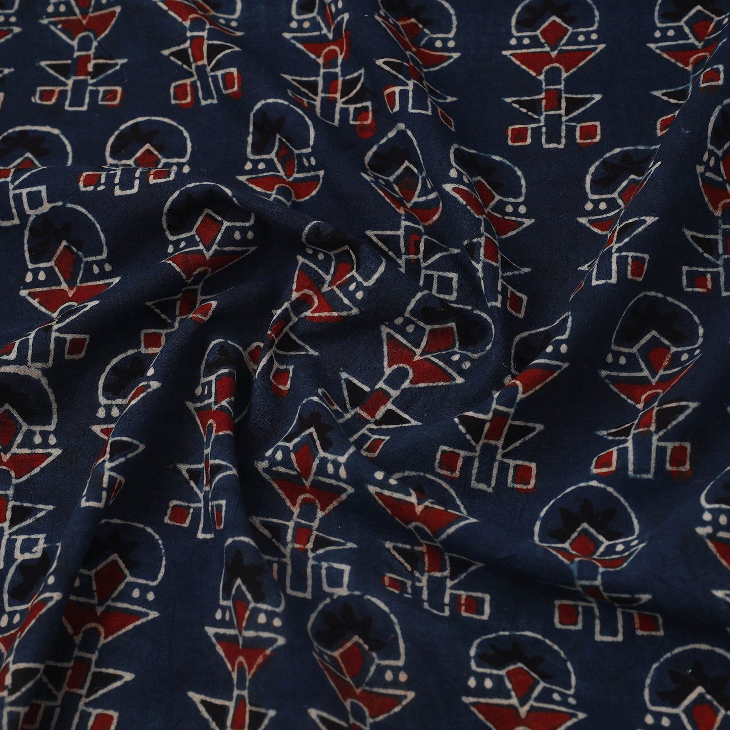 Buy Block Print Cotton Natural Dyed Blue Ajrakh Fabric
