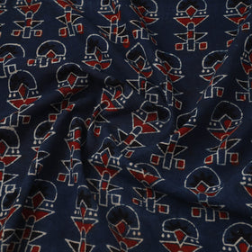 Buy Block Print Cotton Natural Dyed Blue Ajrakh Fabric