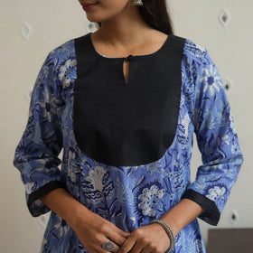 Blue - cotton patchwork a-line sanganeri kurta 08