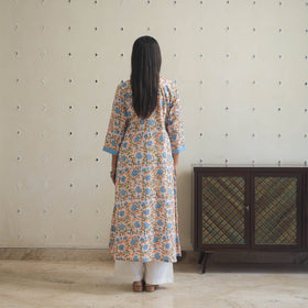 Blue - cotton patchwork a-line sanganeri kurta 09