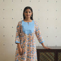 Blue - cotton patchwork a-line sanganeri kurta 09