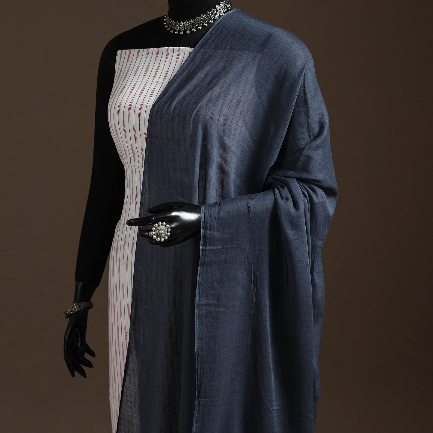 Cotton plain dupatta 07 - handcrafted