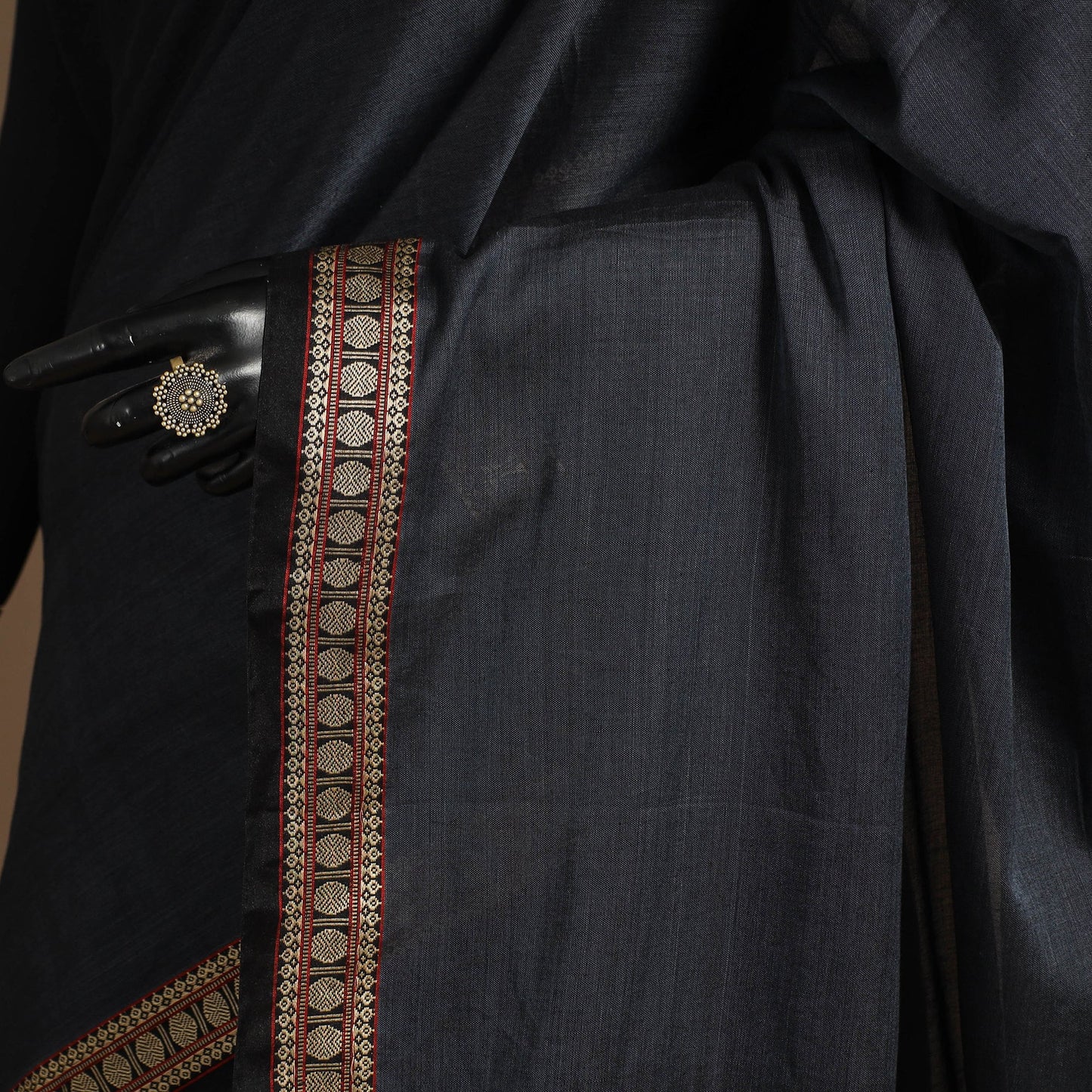 Blue - cotton plain saree with thread border 01