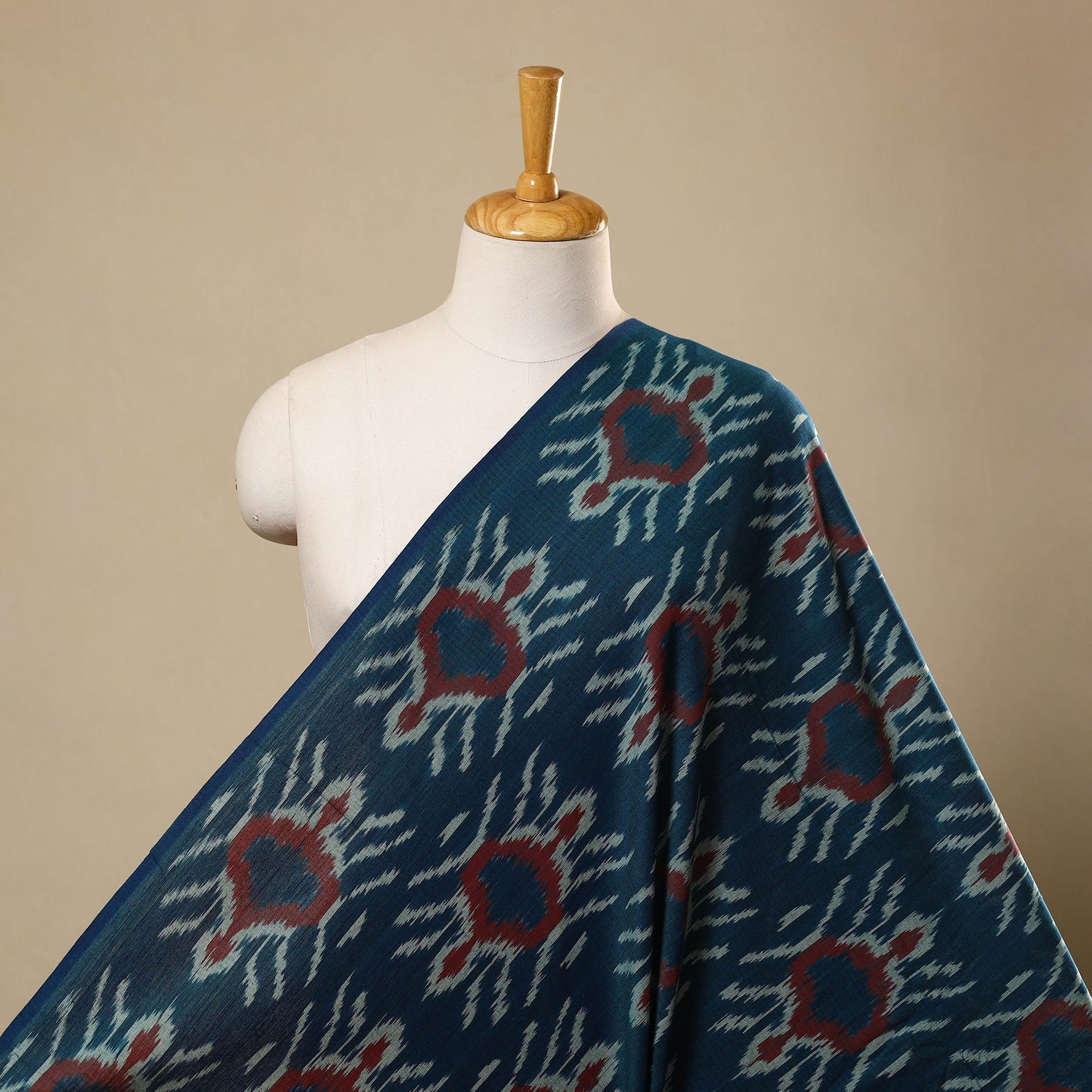 Blue Handloom Cotton Pochampally Central Asian Ikat Fabric