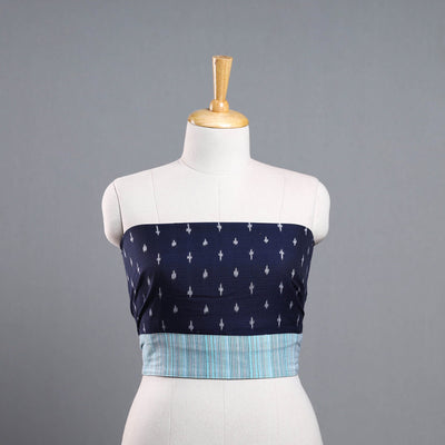 Blue - cotton pochampally ikat blouse piece 06 - handcrafted