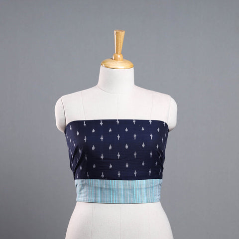 Blue - cotton pochampally ikat blouse piece 06 - handcrafted