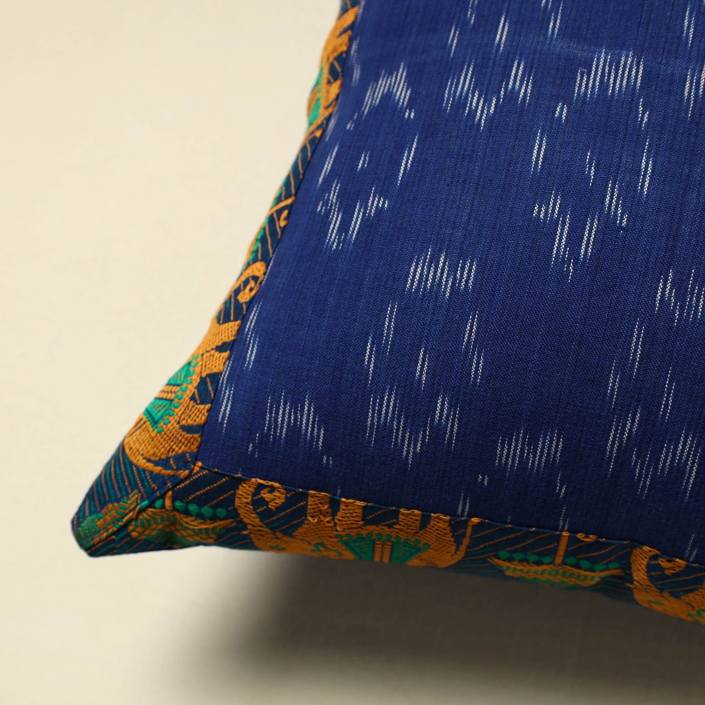 Blue Cotton Pochampally Ikat Cushion Cover