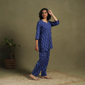 Blue - cotton pochampally ikat night suit set 10