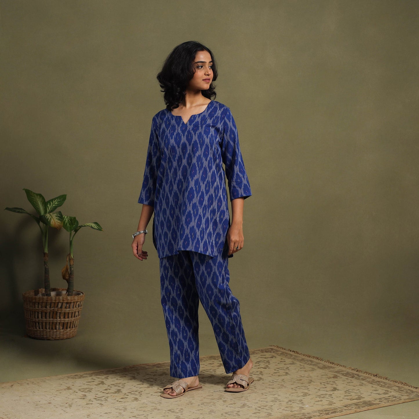 Blue - cotton pochampally ikat night suit set 10