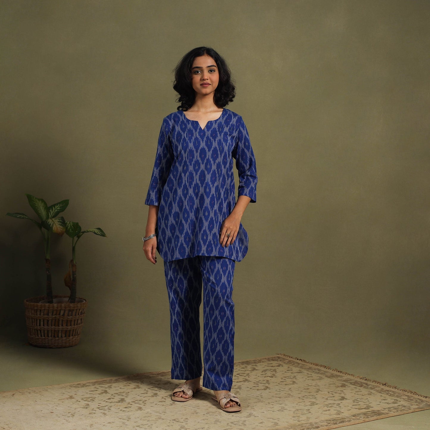 Blue - cotton pochampally ikat night suit set 10