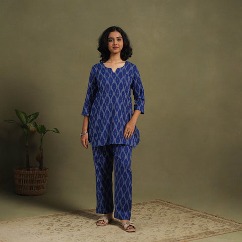 Blue - cotton pochampally ikat night suit set 10