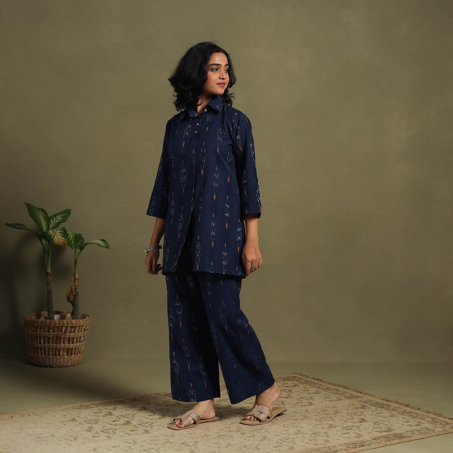 Blue Cotton Pochampally Ikat Night Suit Set