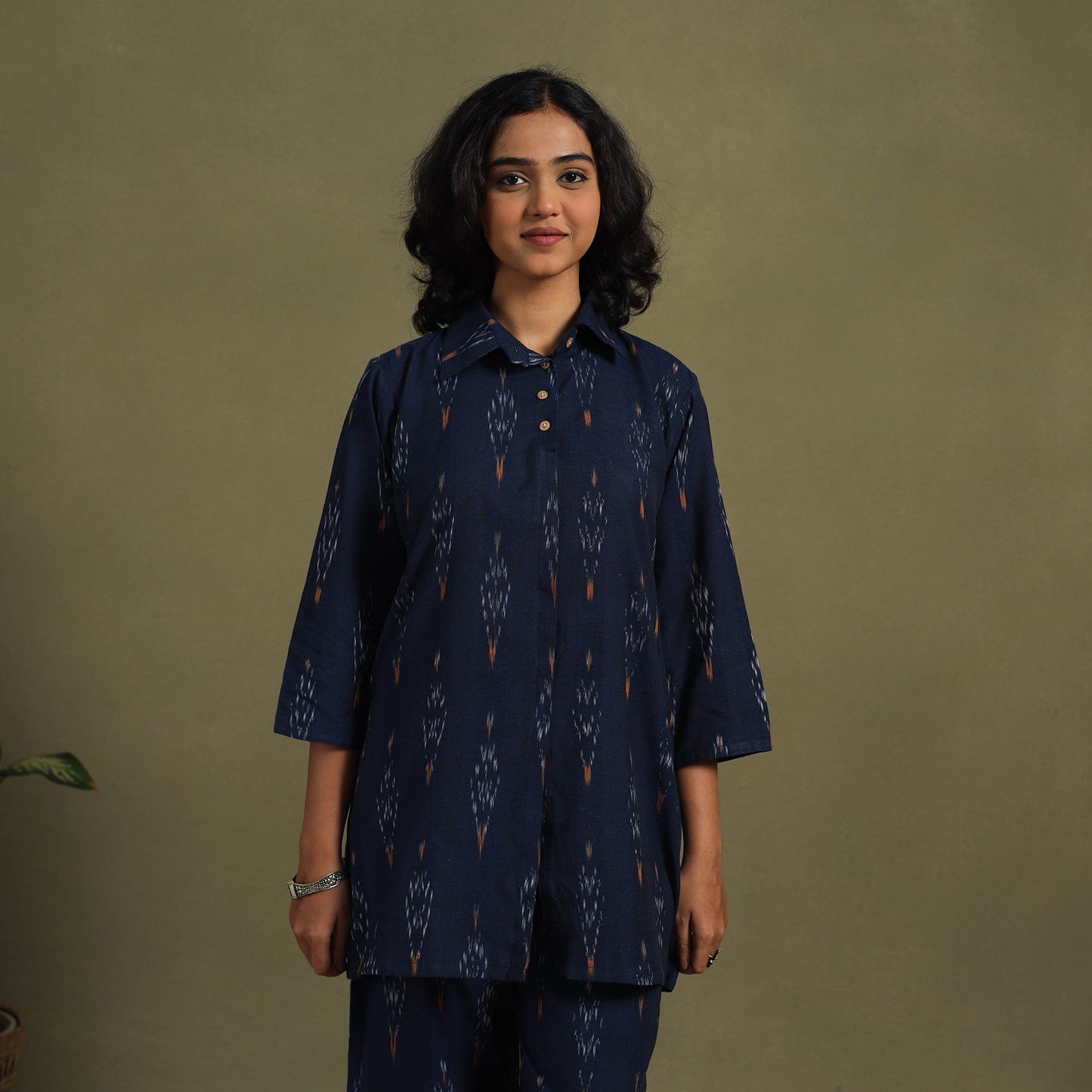Blue Cotton Pochampally Ikat Night Suit Set