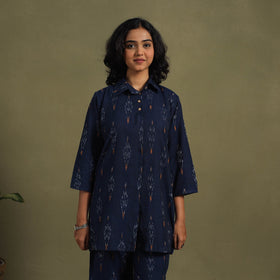 Blue Cotton Pochampally Ikat Night Suit Set