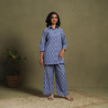 Blue Cotton Pochampally Ikat Night Suit Set