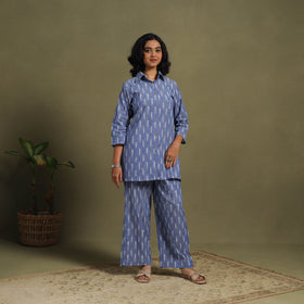 Blue Cotton Pochampally Ikat Night Suit Set