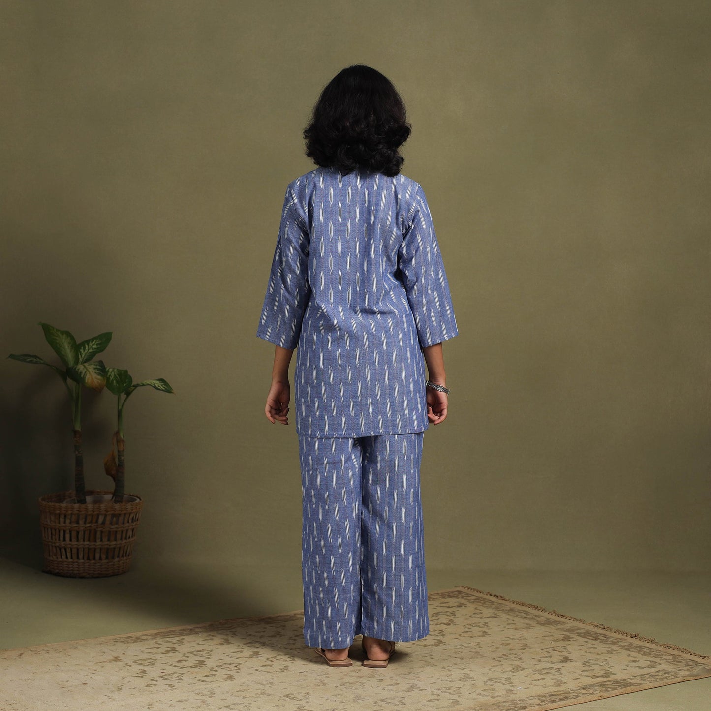 Blue Cotton Pochampally Ikat Night Suit Set