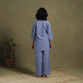Blue Cotton Pochampally Ikat Night Suit Set