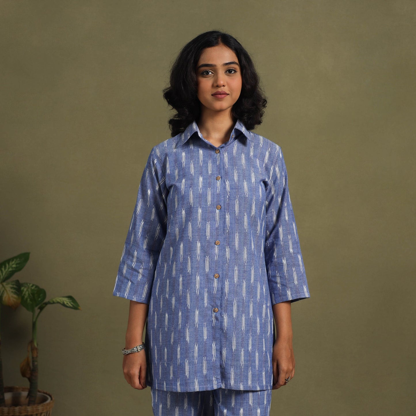 Blue Cotton Pochampally Ikat Night Suit Set