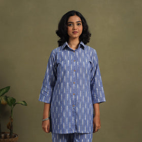 Blue Cotton Pochampally Ikat Night Suit Set