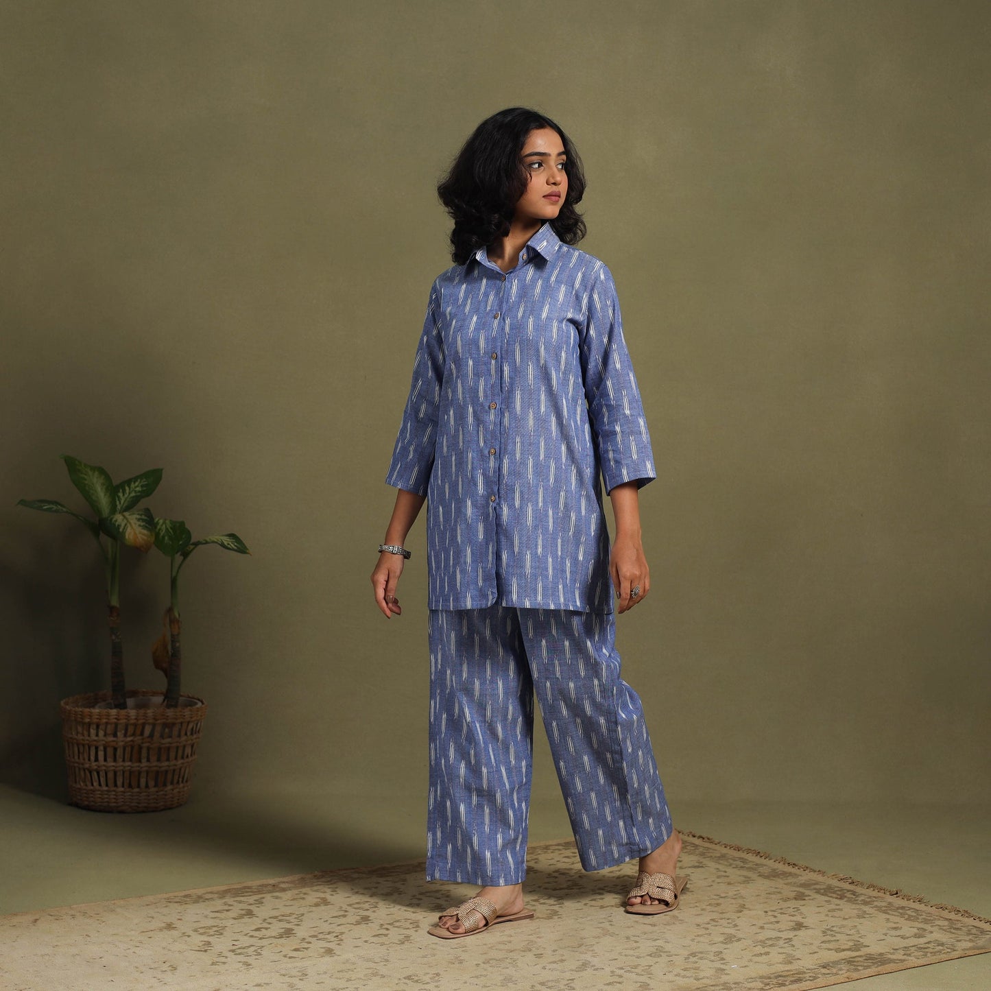 Blue Cotton Pochampally Ikat Night Suit Set