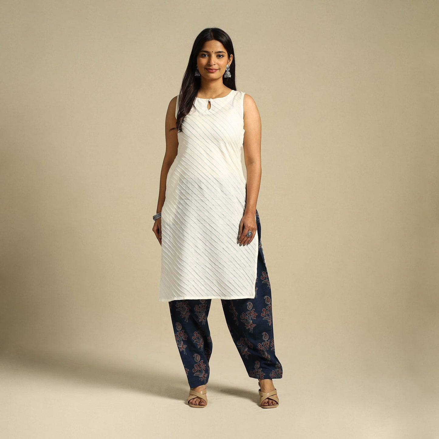 Blue Block Print Cotton Ajrakh Salwar