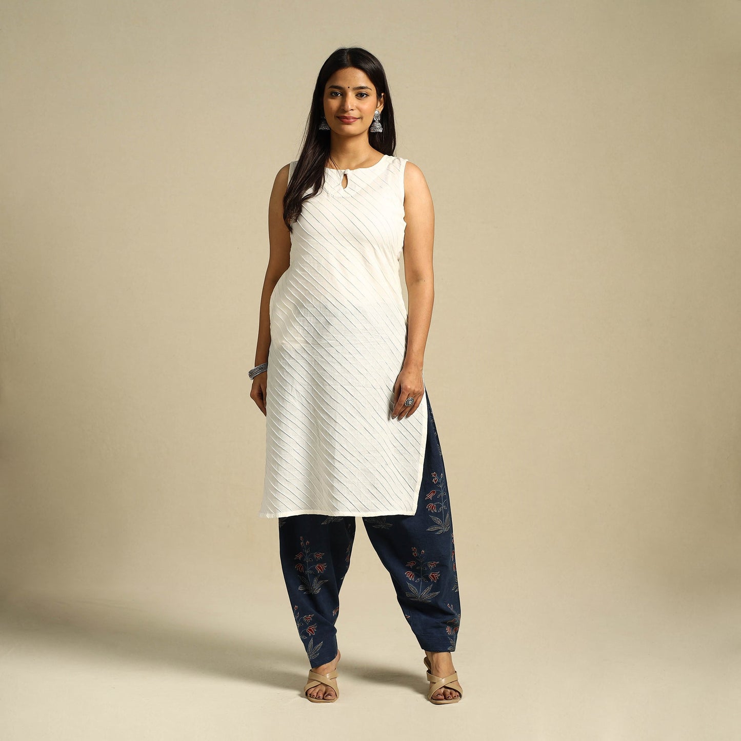 Blue Block Print Cotton Ajrakh Salwar