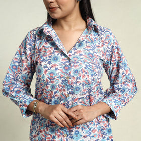 Blue Cotton Sanganeri Block Print Night Suit Set 