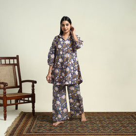 Buy Cotton Blue Sanganeri Block Print Night Suit Set Online 