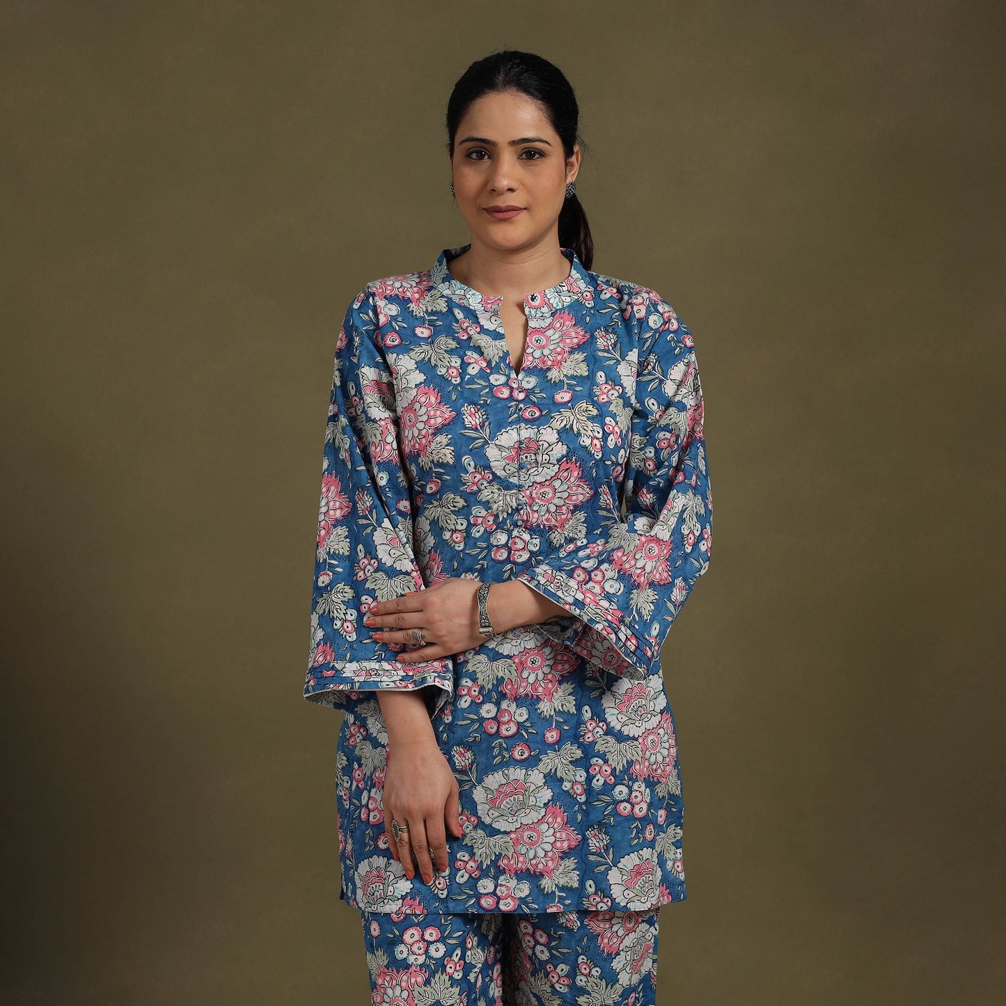 Blue Cotton Sanganeri Block Print Co-Ord Set