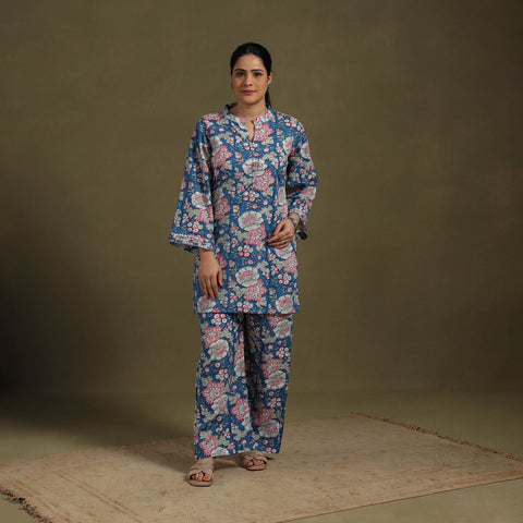 Blue Cotton Sanganeri Block Print Co-Ord Set