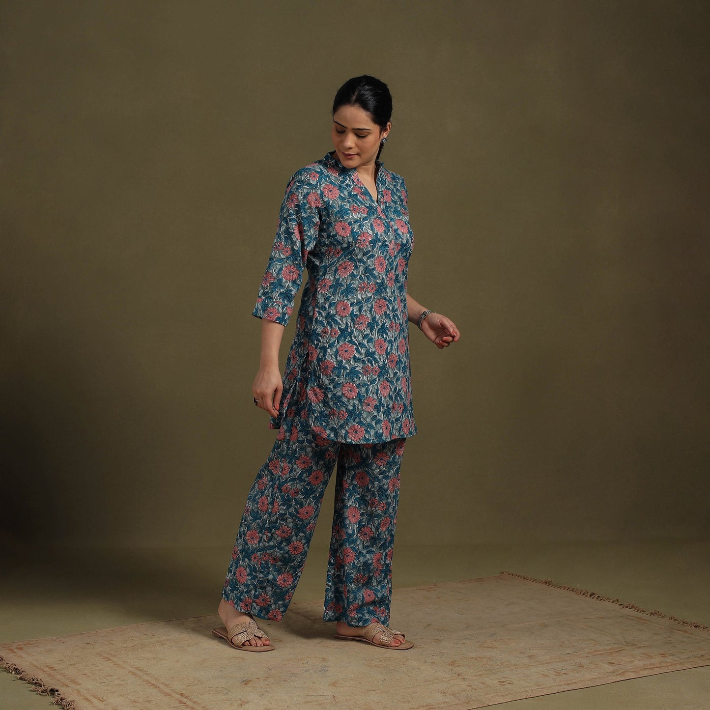 Blue Cotton Sanganeri Block Print Co-Ord Set