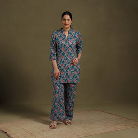 Blue Cotton Sanganeri Block Print Co-Ord Set