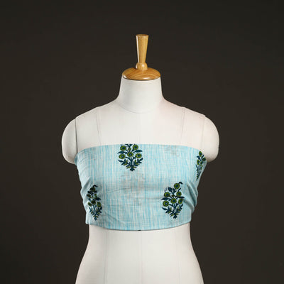 Blue - cotton sanganeri blouse piece 07 - handcrafted