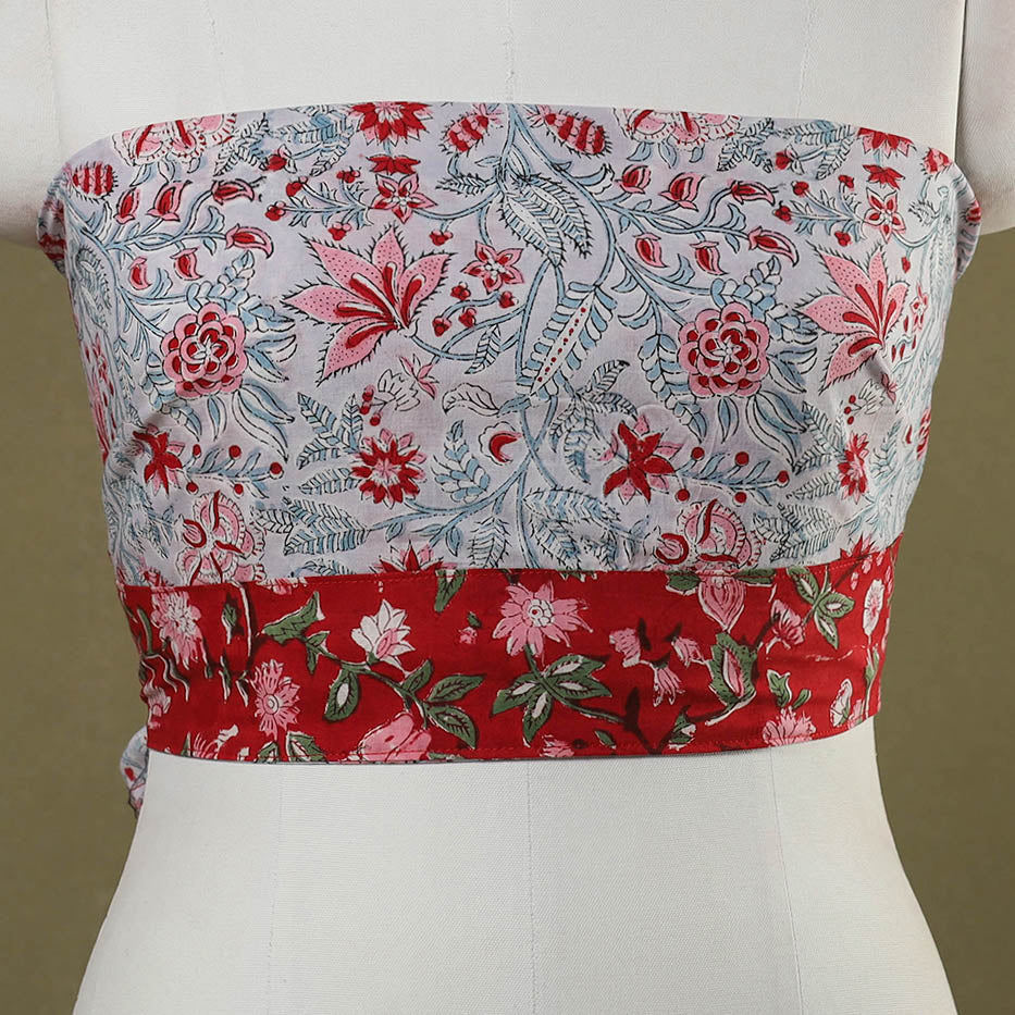 Blue Block Print Cotton Sanganeri Blouse Piece