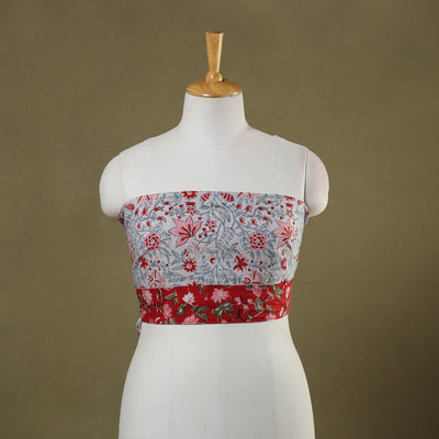 Blue Block Print Cotton Sanganeri Blouse Piece