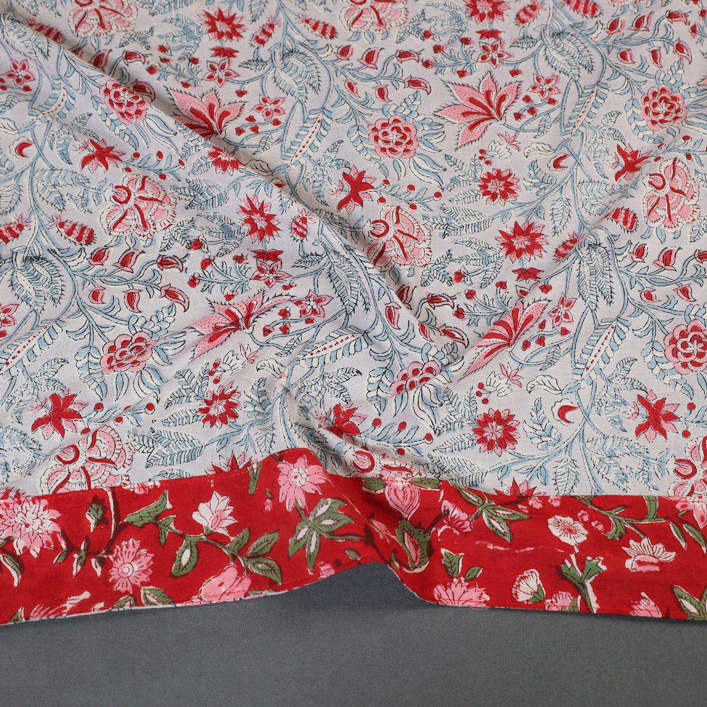 Blue Block Print Cotton Sanganeri Blouse Piece